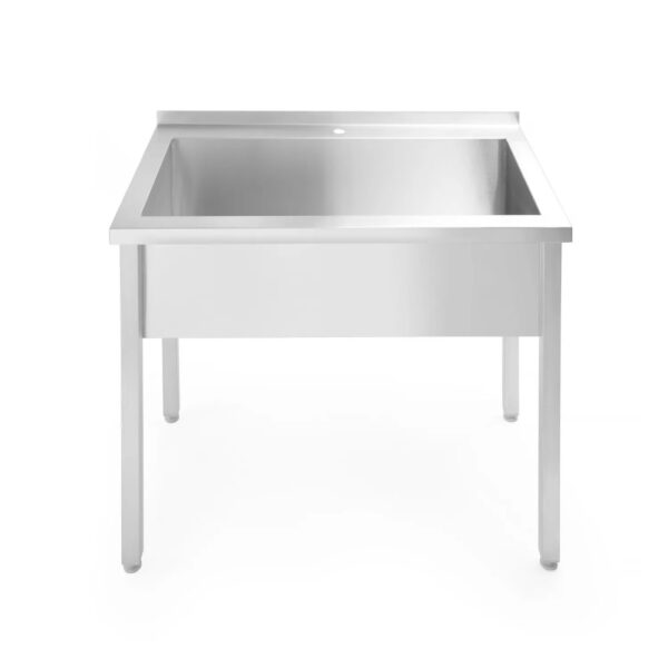 Tisch mit Einzelwaschwanne, ohne Splashback – verschraubt, Tiefe 600 mm