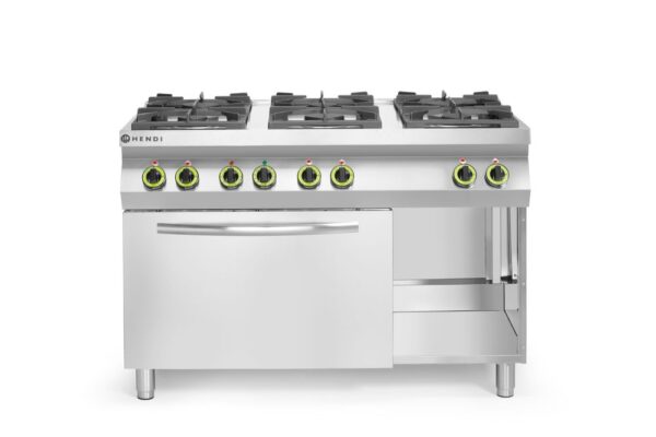 HENDI Cuisinière Kitchen Line - 6 feux avec four à convection électrique GN 1/1