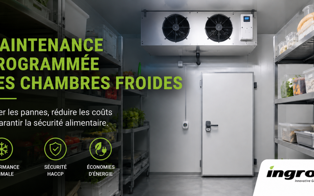 Technicien effectuant la maintenance programmée d’une chambre froide professionnelle pour la restauration